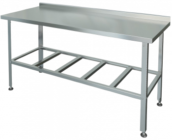 Cutting and production table with sides, wire shelf
