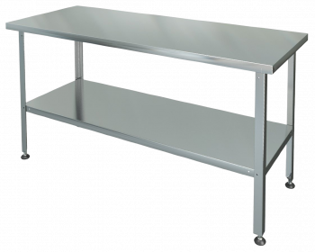Cutting and production table without sides, solid or perforated shelf