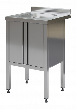 A table with a solid-drawn sink, closed, with a side