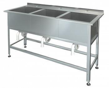 Three-section sink with a side
